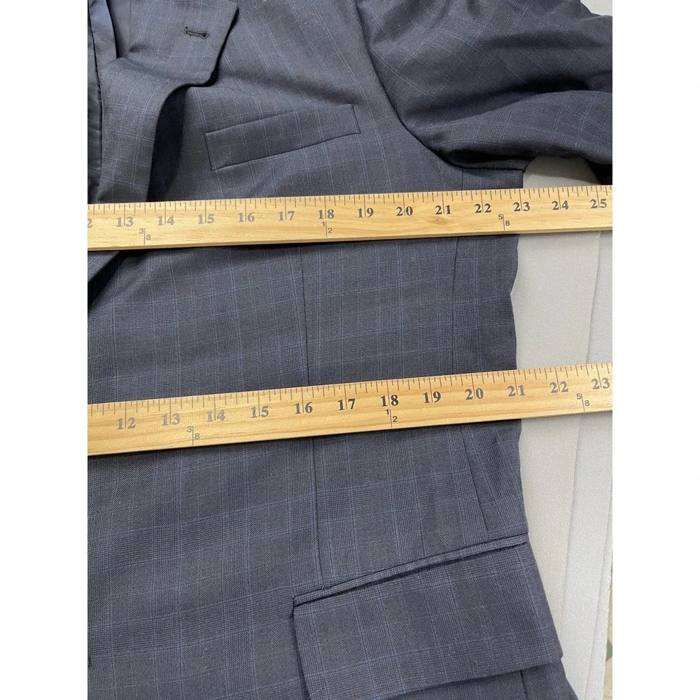 Jos A Bank Men Suit 43‎ Blue Plaid Signature Formal Wool Blazer 2 pc Pants 36x30